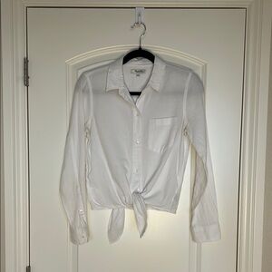 Madewell Cotton White Button-Up Tie Front Shirt